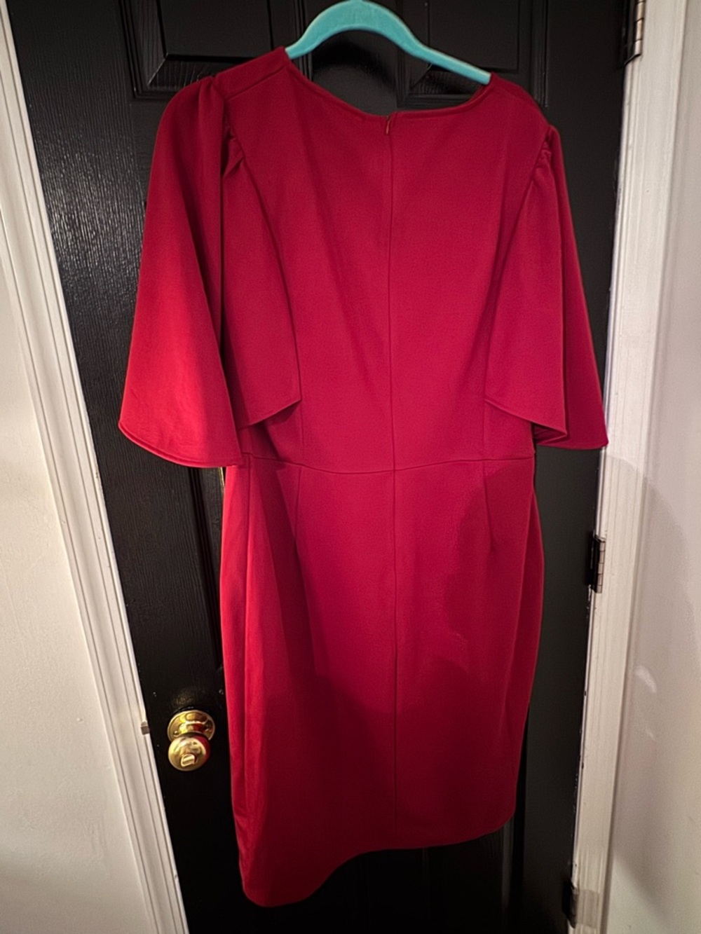 Women's Red Midi Sheath Dress with Cape Sleeves
